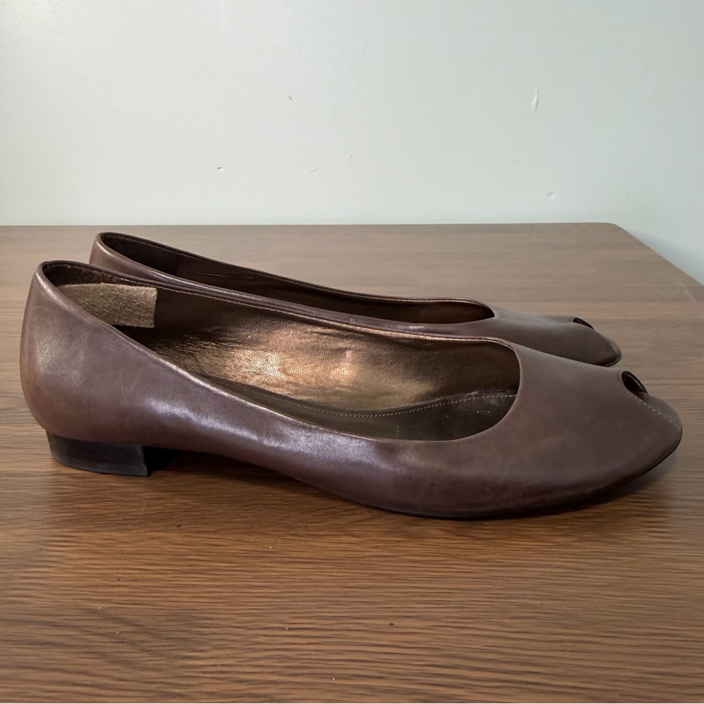 ANTONIO MELANI Dark Brown Peep-Toe Flats Size 9.5 - Picture 4 of 10